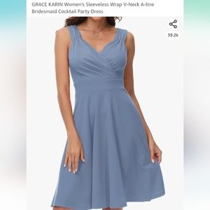 Woman's sleeveless plus size v neck, A-line wrap dress